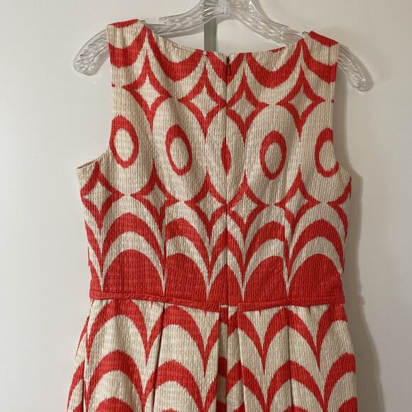 JUST TAYLOR Women's 6 Sleeveless Fit Flair DRESS Jacquard Fabric ORANGE Ivory - Picture 8 of 15